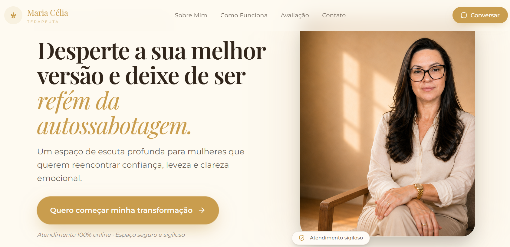 Landing page estratégica desenvolvida para Maria Célia