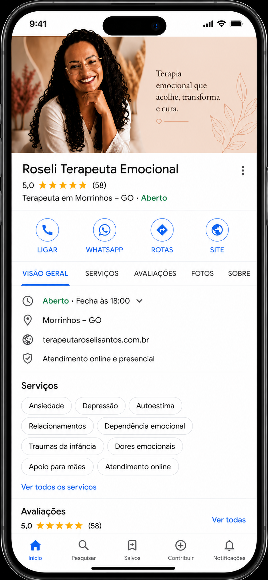 Google Business Profile da Roseli Santos em visualização mobile
