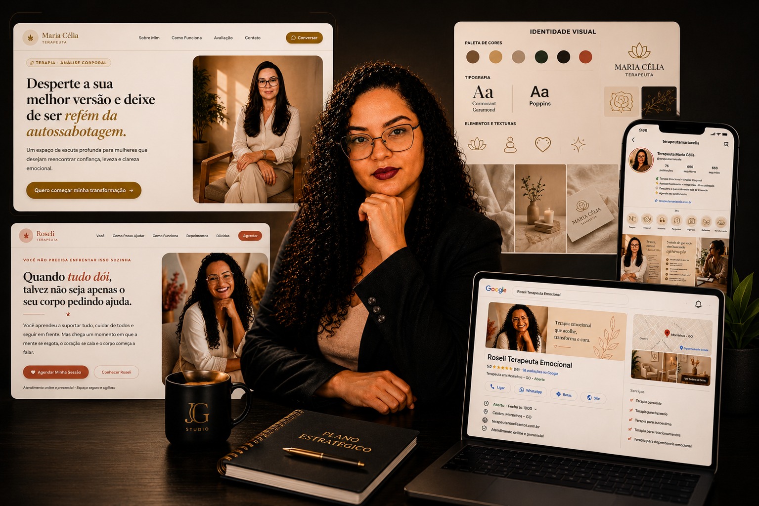 Jennifer Guedes e projetos reais desenvolvidos — Landing Pages, Instagram Estratégico, Google Business Profile e Identidade Visual